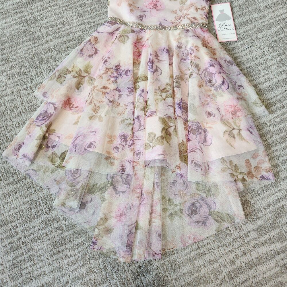 Rare Editions girl's hi-low sparkle tiered tulle floral dress size 10 - Picture 3 of 11